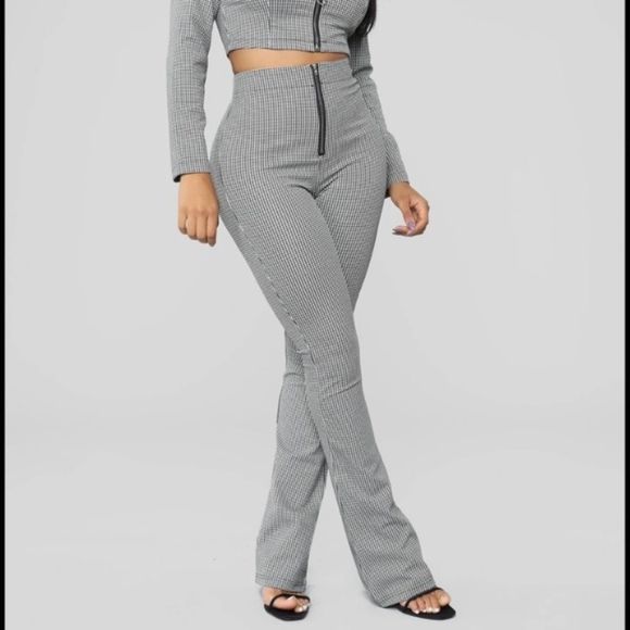Fashion Nova Pants - Fashion Nova Houndstooth High Waist Zippered Black White Lined Flared Pants